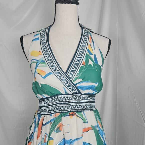 Jealous Tomato Halter Maxi Dress Women Small White Tropical Boho Resort Vacation - Picture 2 of 11